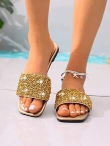 2026新款夏季休闲沙滩平底凉鞋 - 金色 - 查看 3