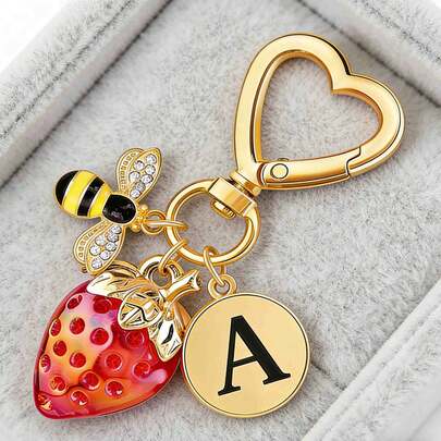 Porte-clés mignon en acier inoxydable doré avec lettre initiale, charms pour clés, sac à main, sac à dos, cadeau personnalisé pour femmes et filles