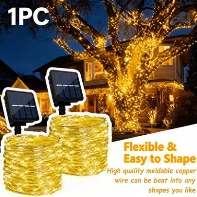 23.6ft/40ft Solar Powered Fairy String Lights, 8 Modes, Waterproof For Garden, Patio, Trees, Christmas, Wedding Decor