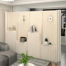 Multifunctional Foldable Kraft Paper Screen Divider With Storage Shelf, Portable, Versatile In Design, Easy To Store, Perfect For Living Room, Office, Shopping Mall, Beauty Salon And Other Places. - White - View 2