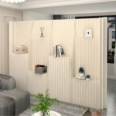 Multifunctional Foldable Kraft Paper Screen Divider With Storage Shelf, Portable, Versatile In Design, Easy To Store, Perfect For Living Room, Office, Shopping Mall, Beauty Salon And Other Places.