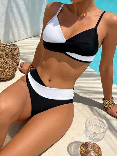 Nuevo traje de baño de mujer, vestido de playa, ropa de baño, conjunto de bikini de 2 piezas de moda elegante clásica minimalista de lujo sexy para vacaciones de verano en la playa