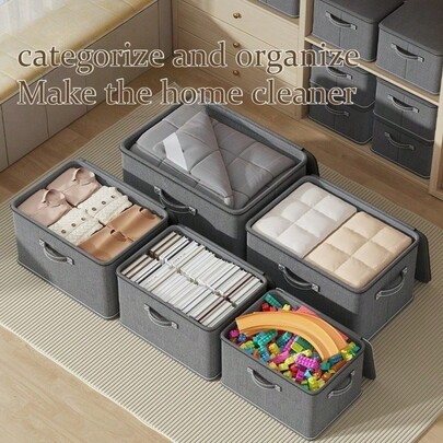 1 pièce Boîte de rangement à fermeture éclair couverte, résistante aux rayures, grande capacité, pliable, convient pour ranger les vêtements, les couvertures, les jouets, les livres et autres articles - portable et à la mode, spécialement conçue pour les femmes, peut être placée sous le lit.