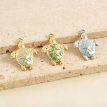 Mặt dây chuyền hình rùa biển nhỏ giọt dầu màu xanh dương, mạ điện, làm từ thép không gỉ 304, kèm phụ kiện trang sức DIY (1 cái/2 cái/3 cái), phụ kiện trang sức DIY hình rùa. - Hình ảnh - Xem 5