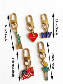 5pcs Flag Keychain Key Ring With Statue Of Liberty Charm Car Key Ring And Bag Pendant, Suitable For Independence Day, Street Style Accessories, Independence Day Decorations - Multicolor - View 2