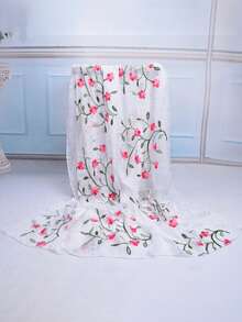 1pc Summer Sunscreen Shawl, Retro Embroidered Scarf, Beach Wrap, Floral Print, Polyester Fiber - Multicolor - View 8