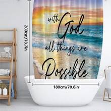 1pc/4pcs Beach Scenery Pattern Bathroom Decor Shower Curtain Set, Free 12 Hooks Included, Elegant Holiday Atmosphere, Bathroom Mat, U-Shaped Floor Mat And Round Toilet Mat, Suitable For All Scenarios Bathroom Set - Beach Text - View 10
