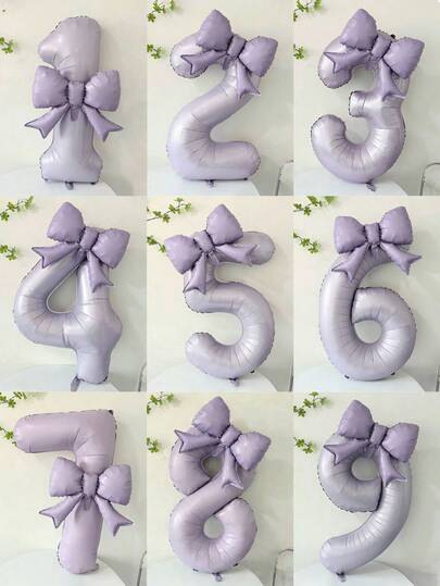 2个40英寸奶油紫色数字气球套装，小紫色蝴蝶结铝箔气球，适合周年纪念、惊喜派对、生日派对装饰