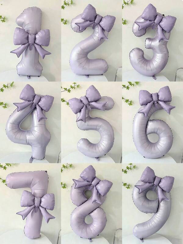 Bộ 2 bóng bay số màu kem tím 40 inch, bóng bay hình nơ nhỏ màu tím, thích hợp trang trí kỷ niệm, tiệc bất ngờ, tiệc sinh nhật.