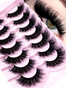 7 Pairs 9D Thick 16-25mm Faux Mink Eyelashes, Fluffy & Dense, Create Dramatic Makeup Effect, Lengthening & Reusable Fake Eyelashes - Black - View 2