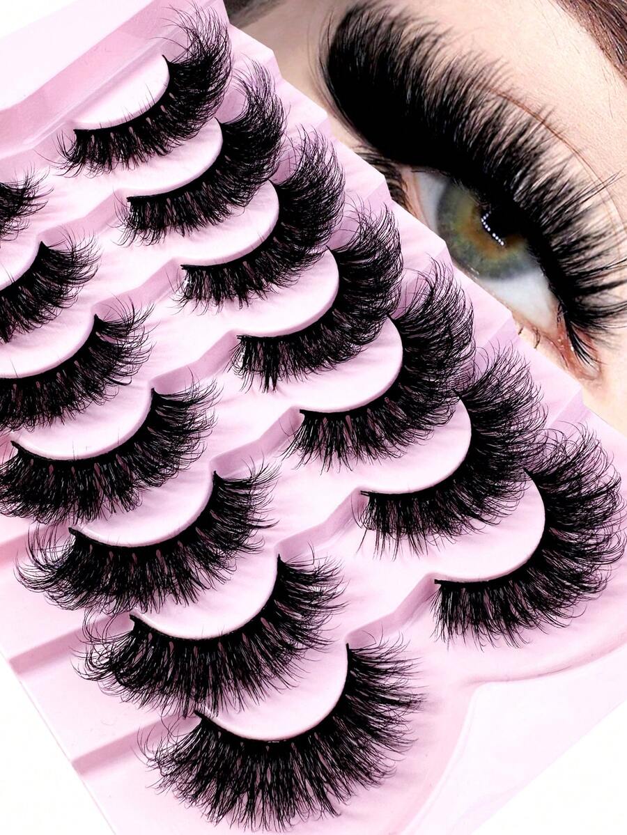 7 Pairs 9D Thick 16-25mm Faux Mink Eyelashes, Fluffy & Dense, Create Dramatic Makeup Effect, Lengthening & Reusable Fake Eyelashes