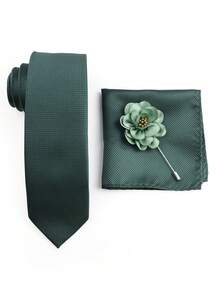 ZONFAZ 男士简约百搭三件套：灰粉色领带、格纹口袋巾、花卉胸针。柔软轻盈，适合婚礼、庆典、派对等场合。男士领带搭配的理想之选。 - 墨綠色 - 查看 6