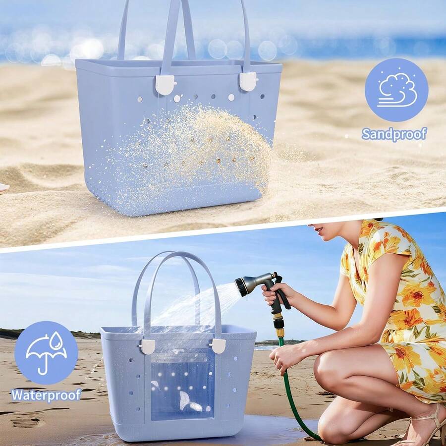 Lightweight Rubber Beach Bag XL Transparent Window Travel Tote Bags - 草綠色 - 查看 1