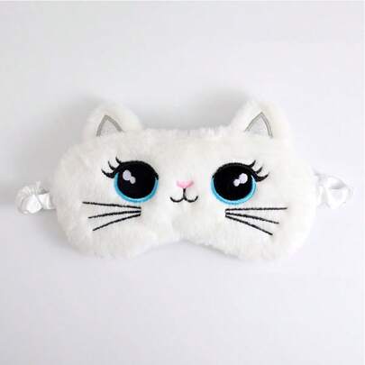 Plush Eye Mask With Embroidered Cute Pattern, Breathable Sleep Mask, Cartoon Cat Plush Eye Mask Wholesale