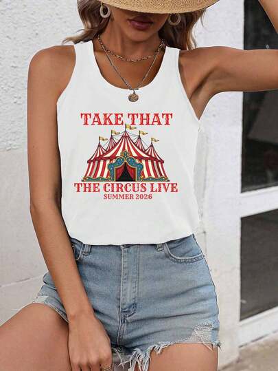 TAKE THAT THE CIRCUS LIVE SUMMER 2026 Women's Sleeveless Vest, Casual Round Neck Women's Vest T-Shirt, Suitable For All Seasons, A Must-Have For Fans, Suitable For Commute, School, And Sports Wear.