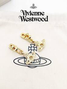 Vivienne Westwood Lucrece Collection Pin Saturn Earrings Gold Tone, Brass, Rhinestone Embellished - 金色 - 查看 9