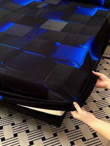 3pcs Cool Technology Digital Printing Material Plaid Fitted Sheet(1pc Fitted Sheet+2pcs Pillowcase No Filling) At Home,Dormitory,Suitable For All Seasons,Deep Pocket In 15 Inch,15%Bamboo Viscose,85%Polyester - Purple - View 3