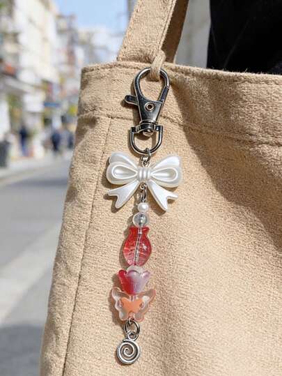 1pc Dopamine Candy Color Series Keychain - Spring Energy Butterfly Crossbody Packaging Decoration,Car Key Phone Chain Bag Pendant, Lightweight And Durable, Minimalist Design For Everyday Use