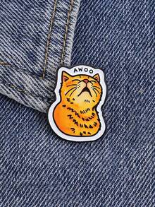 1件可爱“嗷呜”橘色虎斑猫珐琅趣味卡通嚎叫猫胸针，卡通躺卧小猫胸针，自我关爱徽章，金属胸针，时尚翻领徽章，背包衣服珠宝包别针，毕业礼物 - 彩色 - 查看 3