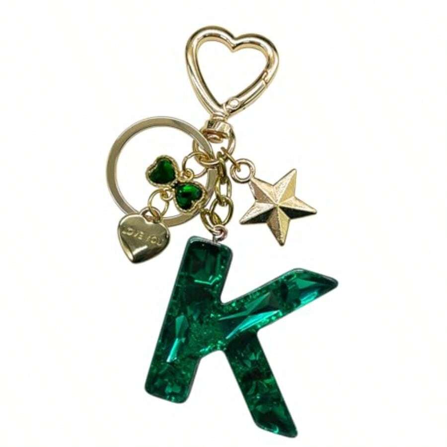 DIJIAHUA Letter Keychain For Women Bling Bag Charm Cute KeyRing Handbag Accessories Gift For Women - 綠色 - 查看 1