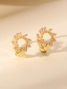 1 par de pendientes decorados con circonita dorada, adecuados para mujeres y niñas, se pueden usar como regalo de boda o para una cita - Dorado - Ver 3