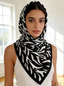 1pc Women's 90cm Luxurious Zebra Print Faux Silk Twill Scarf, Suitable For Daily Wear As Bandana, Headband, Hair Accessory,Beach,Holiday - Multicolor - View 10