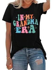 Grandma Shirts Women Grandmother Heart Printed Tshirt Floral Mama Casual Tee Mother Short Sleeve Top ShirtSoft Fabric,Fashion Plus Size Women's Clothing - 黑色 - 查看 5