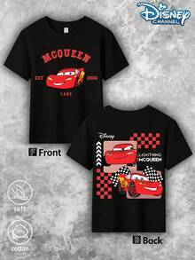 Disney's *Cars* "Lightning McQueen-No. 95" Graphic Summer T-Shirt-A Perfect Gift For Children, Suitable For Both Boys And Girls To Wear During Holiday Parties, Family Meals, Outdoor Activities, Travel, And Visits To Disney Parks. - 黑色 - 查看 2