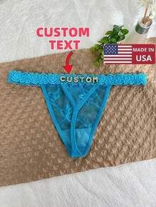 Customized Name Letter Thong, Personalized Sexy Lace Women's Bikini Underwear, Customized Name Underwear Triangle Underwear, Gifts For Girlfriends - 藍色 - 查看 1