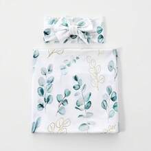 Receiving Blanket Headband Set Flower Print Baby Swaddle Blankets - 薄荷綠 - 查看 3