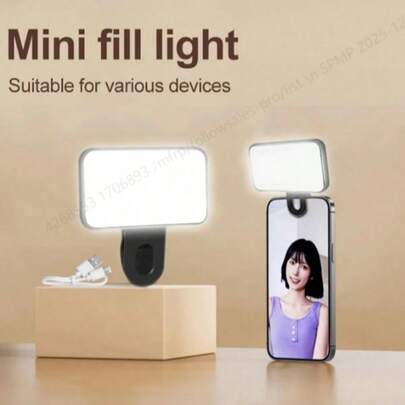 1 pieza Luz portátil para teléfono, luces LED de 3 colores, mini y portátil, se puede sujetar al teléfono, un artículo de alta calidad para realzar la belleza en selfies. Se puede cargar y tiene una batería de larga duración, cubriendo tus necesidades diarias.