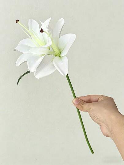 1/5支仿真百合花枝，简约涤纶仿真花，适用于家居装饰、情人节、生日、毕业典礼等场合，也适用于新年、万圣节、圣诞节、婚礼胸花、母亲节等节日以及家居装饰（款式随机）。1/3/5支仿真花，采用柔软PVC材质，造型灵活，易于收纳，非常适合家居装饰。