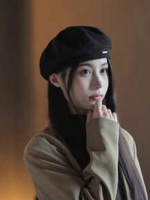 1顶女士黑色贝雷帽，新款春秋季艺术家贝雷帽，适合日常佩戴 - 常規款 - 查看 3
