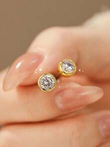 1 Đôi bông tai đính đá Moissanite tròn, quà tặng trang sức cao cấp dành cho nữ, quà tặng trang sức chất lượng cao bằng bạc sterling 925. - Bông tai tròn - Xem 7