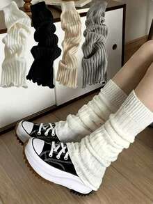 2/1件 Y2K 女士保暖长筒袜，洛丽塔风格，羊毛针织腿套，秋冬钩针靴套 - 彩色 - 查看 4