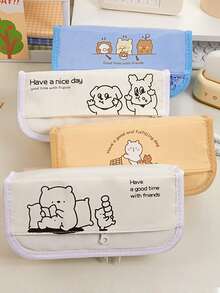 1个拉链大容量铅笔盒，适合办公室、学生使用，新款可爱文具袋，返校季，学习用品 - 多色 - 查看 5