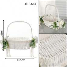 Giỏ hoa lớn màu trắng cho bé gái cầm hoa, kèm nơ ruy băng satin, thích hợp làm hoa cầm hoa trong đám cưới. - 1PC - Xem 8