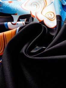 吉祥云龙印花宽松七分袖长袍，男士休闲开衫 - 黑色 - 查看 7