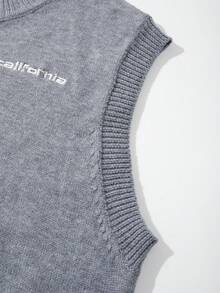 Suéter holgado de cuello redondo de punto para hombre, estilo casual con estampado de la letra California, cómodo y sin mangas, color gris, para primavera/verano - Gris - Ver 7