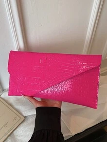 新款小众设计时尚鳄鱼纹压花信封包，复古风格女士手提包 - 玫紅色 - 查看 7