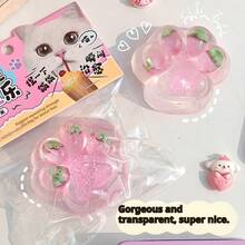 热门透明草莓猫爪挤压玩具，创意办公情绪稳定器，减压礼物，生日、节日、情人节的完美之选 - 彩色 - 查看 4