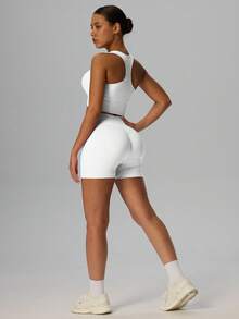 Yefecy 运动无缝舒适透气聚拢瑜伽背心文胸，带胸垫的健身瑜伽内衣 - 白色 - 查看 5