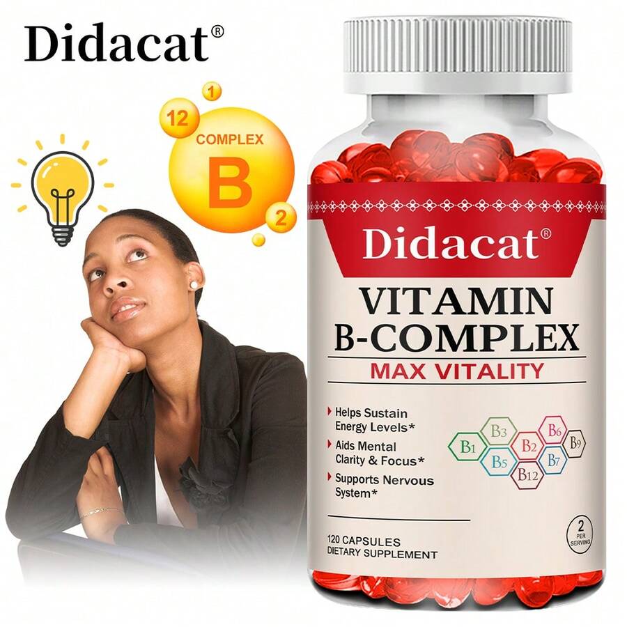 Vitamin B Complex Supplement - 120 Capsules - Added Biotin - Supports Brain And Nervous System Health And Maintains Energy Levels. Suitable For Both Men And Women. - 1瓶 - 查看 1