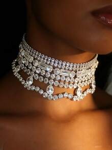 Dây chuyền cổ áo thời trang, dây chuyền choker tua rua hình giọt nước đính kim cương lấp lánh kiểu retro phóng đại dành cho nữ. - Nhiều màu - Xem 2