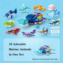 250+Pcs 10-In-1 Birds/Insects/Marine Life/Dinosaurs/Farm Animals Children's Educational Puzzle Building Blocks Set, Desktop Decor, Great Gift For Holidays, Birthdays - Multicolor - View 13