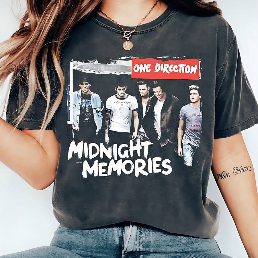 Vintage One DirectionS Midnight Memories Shirt, Retro 1D Band Graphic Tee, Directioner Fan Shirt, Pop - màu đen - Xem 1