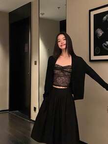 Áo hai dây ren thắt nơ, áo lót không tay ôm sát dành cho nữ. - màu đen - Xem 4