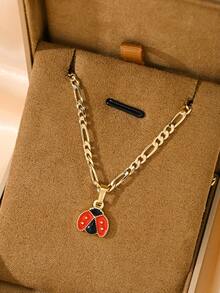 Lindo collar de mariquita de siete puntos de estilo de dibujos animados con circonita, de artesanía exquisita y cómodo de usar. Los brillantes incrustados de circonita son discretos, adecuados para niños y niñas en varios estilos. Es el regalo perfecto para niños, hijos, hijas, compañeros de clase y parejas, adorable y significativo. - Amarillo Oro - Ver 2