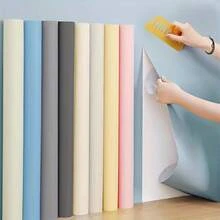 Self-Adhesive Solid Color Wallpaper Roll - Waterproof, Rainbow Colors, Fabric Texture Suitable For Kitchen, Bedroom, Living Room Furniture And Home Decor - Available In Coffee, Gray, White, Cream, Green, Blue, Yellow - 1 Volume - View 4