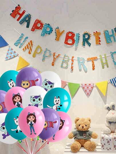 MASSDI Themed Latex Balloon Set - Colorful Party Balloons Printed With Cute Cats And Gabby Characters, Suitable For Birthday Celebrations, Party Decorations And Photo Props For All Ages. Available In 12/24/36/48 Pcs, Perfect For Fans